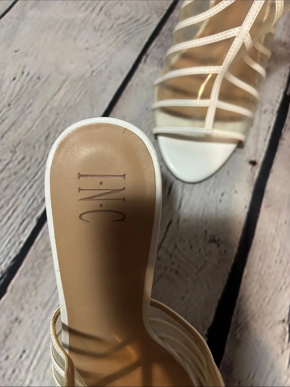 INC International Concepts White Clear Cage Strap Heels